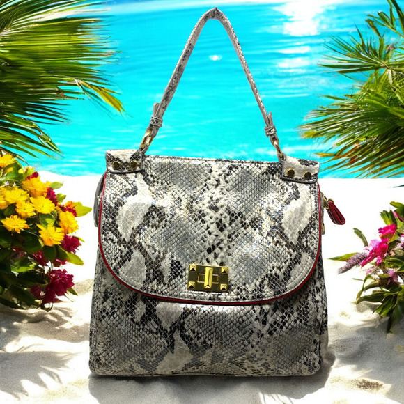 Jessica Simpson Snakeskin Vegan Leather Turnlock Top Handle Satchel Purse Bag - Picture 1 of 11